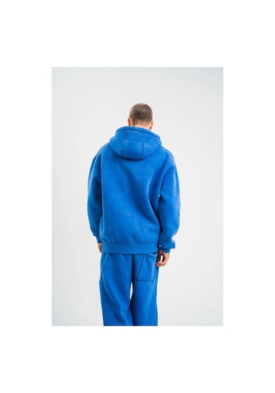 Erkek 3 İplik Pamuklu Oversize Kapüşonlu Yıkamalı Hoodie Sweatshirt - Mavi