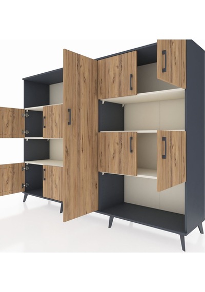 Hyperion Dolap 10 Raflı 9 Kapaklı 220x44x163 Antrasit-çam/aytaşı Antrasit-çam/aytaşı