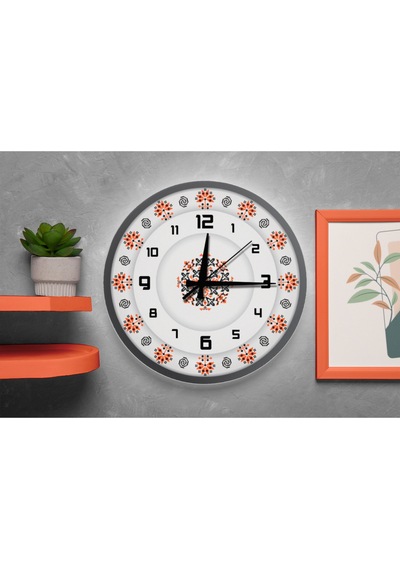 Etnik Çiçek Desenli Dekoratif Duvar Sessiz Saati 40cm Çok Renkli