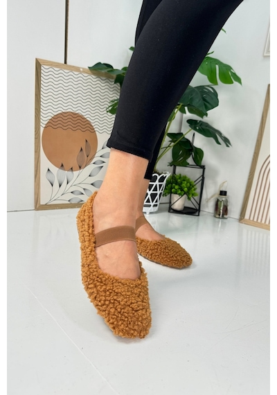 Günlük Kadın Babet Lastikli Alçak Topuklu Tırtıklı Taban Peluş Hafif Oval Burunlu Ayakkabı 345 Taba Günlük Kadın Babet Lastikli Alçak Topuklu Tırtıklı Taban Peluş Hafif Oval Burunlu Ayakkabı 345 Taba