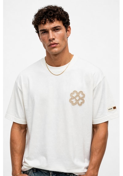 Respire Erkek Nakış Detaylı Oversize T-shirt Ekru