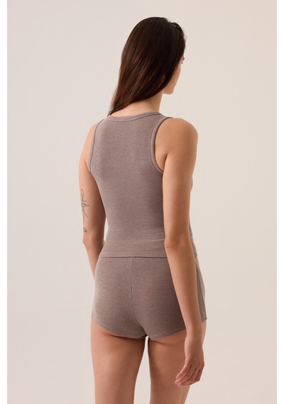Los Ojos X Ece Vizon Modal Kumaşlı Askılı Şortlu Pijama Takımı Ribbed Pj3 Vizon Vizon