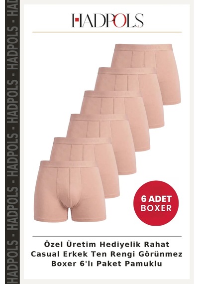 Hadpols Özel Üretim Hediyelik Rahat Casual Erkek Ten Rengi Görünmez Boxer 6'lı Paket Pamuklu Ten 6