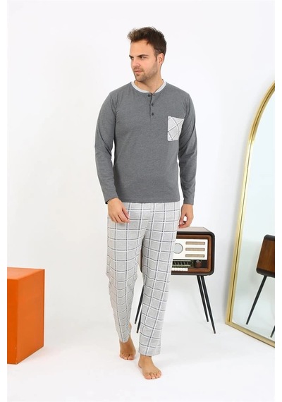 Najmaddin.com Beru Erkek Uzun Kol Penye Antrasit Pijama Takımı