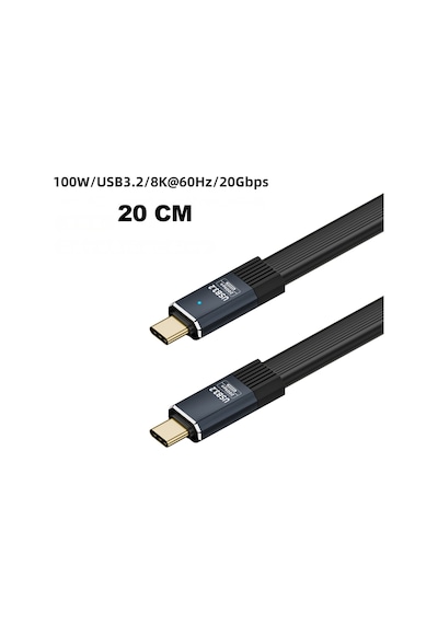 Type-c Tam Fonksiyonlu Esnek Veri Kablosu Usb3.2 20gb İletimi Destekler 100w Hızlı Şarj Uzun Düz