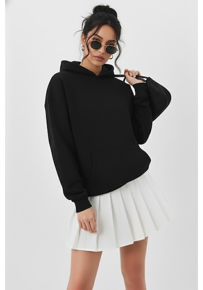 Uyguntarz Unisex Yumuşak Dokulu Düz 3 İplik Oversize Sweatshirt Sade Ve Modern Görünüm siyah