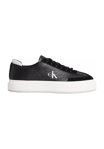Calvin Klein Kadın Platform Tabanlı Süet Detaylı Ck Logo Desenli Siyah Sneaker-14866