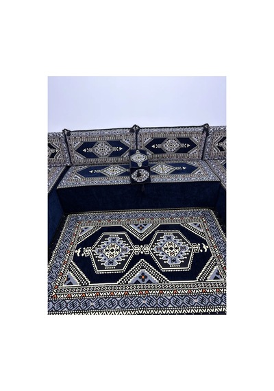 Lacivert Yahyalı Modeli Şark Köşesi - 40 Cm Kalın Süngerli Teras Ve Balkon Sedir Takımı
