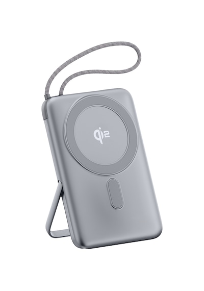 Juo 10000mah Magsafe 15w Qi2 Sertifikalı Powerbank 22.5 Type-c Kablolu Standlı Taşınabilir Kablosuz Hızlı Şarj Cihazı Gri