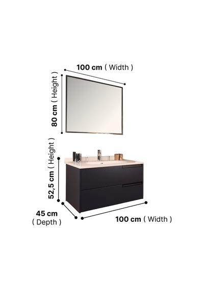 Kobos Eylül 100 Cm Banyo Dolabı Seti Argento Antrasit Kobos Eylül 100 Cm Banyo Dolabı Seti Argento Antrasit