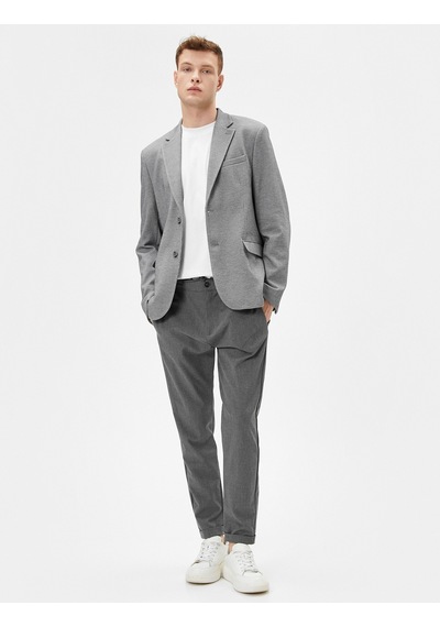 Koton Blazer Ceket Slim Fit Düğmeli Cep Detaylı Gri Desenli 4sam50007hk 4SAM50007HK0D2 Gri