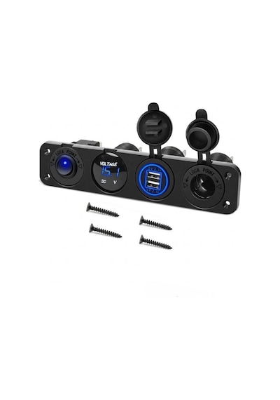 Shuıvan Kombine Şarj Paneli Voltmetre - İkili Usb - 12v Çakmak Söketi - On Off Anahtar-1950