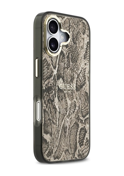 Apple Uyumlu iPhone 17 Kılıf Guess Lisanslı M-safe Özellikli Yazı Logolu Python Desenli Kapak Kahverengi Kahverengi