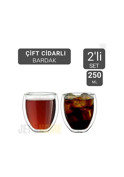 2 Li Set Kahve Bardağı 250 Ml Çay Bardağı Çift Cidarlı Bardak Cam Magnolya Bardağı Şeffaf