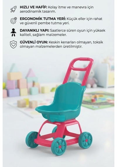 Oyuncak Bebek Arabası 53 Cm Ergonomik Hafif Ve Güvenli Gelişim Destekleyici Evcilik Oyuncağı