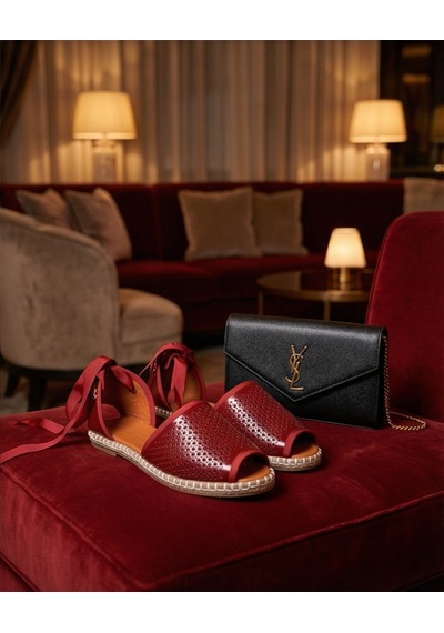 Futsishoes Peony Modern Bilekten Bağlama Bordo Hakiki Deri Kadın Espadril