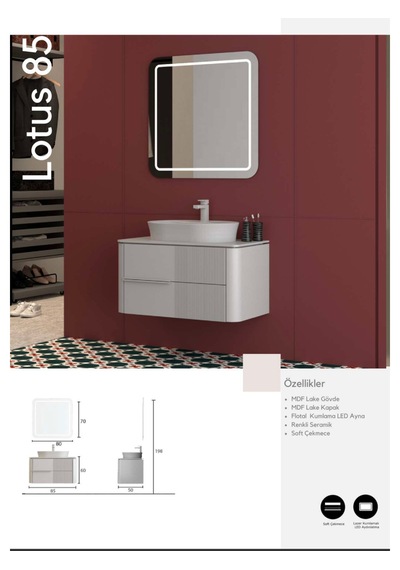 Evros Lotus 85 Cm Banyo Dolabı Gri