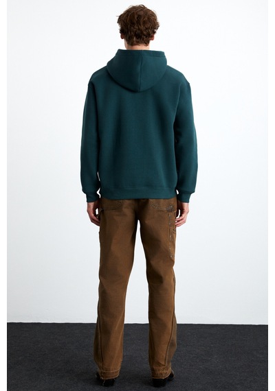 Grimelange Pavle Erkek Kapüşonlu Kanguru Cepli Fermuar Yakalı Yeşil Sweatshirt Yeşil
