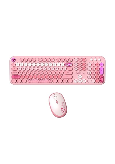 Mofıı Lovely Kablosuz Klavye Mouse Seti 2.4g Sevimli Yuvarlak Tuşlu 104 Tuş Renkli Set Optik