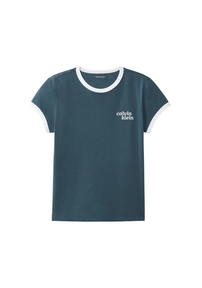 Calvin Klein Ss Slım Logo Rınger, Ceg Gri Kadın T-shirt