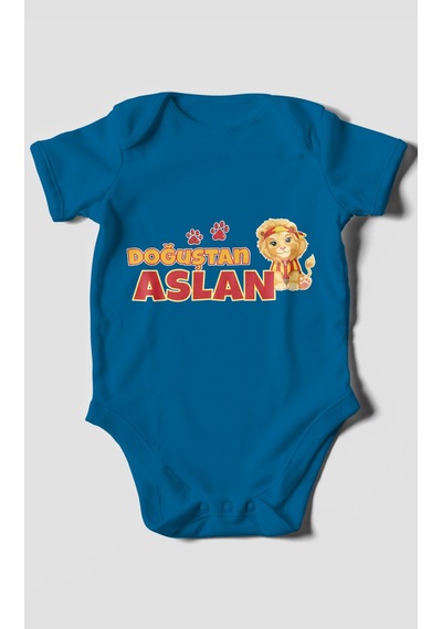 Morivokids Doğuştan Aslan Kısa Kollu Bebek Body %100 Pamuk Koyu Mavi