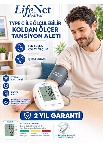 Dijital Üst Koldan Ölçer Tam Otomatik Tansiyon Aleti Usb Girişli Fc-bp101