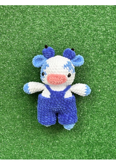 İnek Organik Amigurumi Örgü Oyuncak Mavi