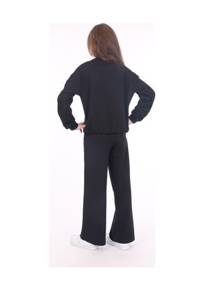 Toontoy Kids Toontoy Kız Çocuk 2'li Takım Baskılı Bisiklet Yaka Sweatshirt & Beli Lastikli Bol Paça Eşofman Altı - 2 İplik Siyah