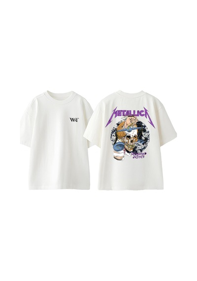 Thewert Metallıca Damaged Justıce Tasarım Sırt Baskılı Pamuk Beyaz Oversize T-shirt