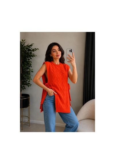 Hira Life Fashion Kadın Bisiklet Yaka Yanları Açık Bağcıklı Oversize Triko Süveter Turuncu Turuncu Hira Life Fashion Kadın Bisiklet Yaka Yanları Açık Bağcıklı Oversize Triko Süveter Turuncu Turuncu
