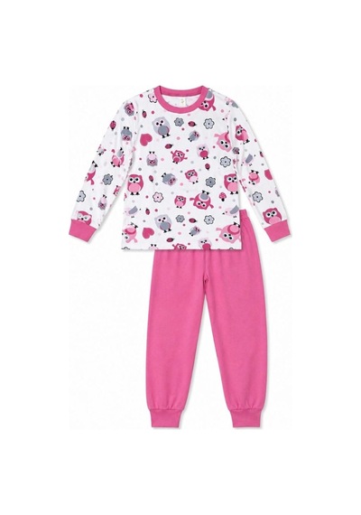 Kız Çocuk Premium Penye Baykuş Desenli Uzun Kollu Pijama Takımı 2-11 Yaş - Pembe