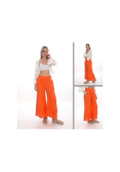 Eren Style İtalyan Fisto Detaylı Keten Pantolon-9186 Oranj