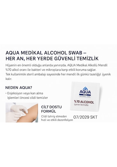 Alkollü Mendil Swab %70 Ethyl Alcohol Içerikli 100'lü Kutu