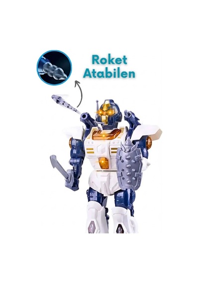 Büyük Boy Işıklı Sesli Ve Roket Atan Savaşçı Robot Oyuncak - 360 Derece Dönen Yürüyen Robot 34 Cm