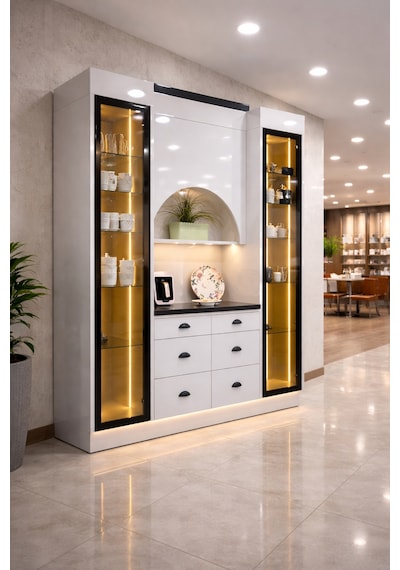 Lüks High Gloss Mutfak Dolabı & Kahve Köşesi - %100 Mdf Gövde, Led Aydınlatmalı, 6 Çekmeceli 190x230 Parlak Deluxe Gri Lüks High Gloss Mutfak Dolabı & Kahve Köşesi - %100 Mdf Gövde, Led Aydınlatmalı, 6 Çekmeceli 190x230 Parlak Deluxe Gri