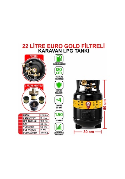22 Litre Euro Gold Filtreli Karavan Lpg Tankı Siyah