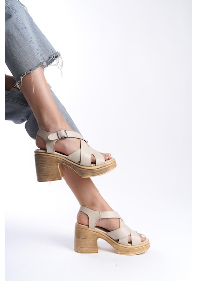 Preshley Kadın Diego Krem Ortopedik İç Taban 8 Cm Platform Topuk Sandalet-Krem Cilt Krem