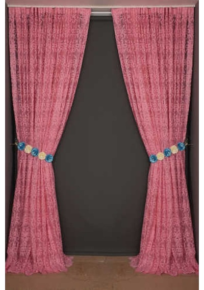 Şal Model Pembe Renk Hazır Dikilmiş Pileli Fon Perde 300x260 Cm