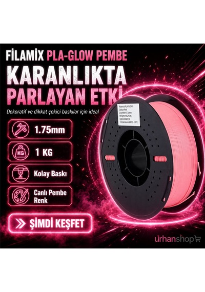 Filamix Pla Glow Pembe Filament 1.75mm 1kg Karanlıkta Parlayan