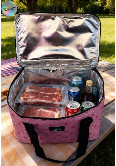 Piknik, Seyahat, Kamp Çantası Sıcak- Soğuk Termos Özellikli 8-10 Saat Muhafaza 40 Litre Pembe