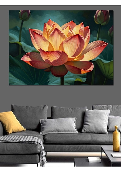 Ahşap Tablo Turuncu Lotus Çiçeği Su Üstünde Dekoratif Tablolar