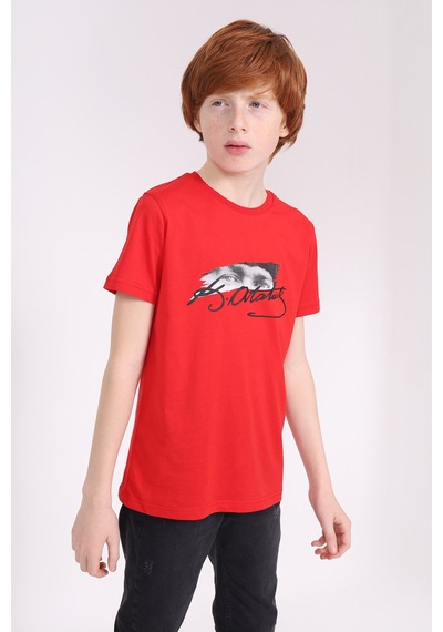 Toontoy Kids Toontoy Unisex Çocuk Atatürk Baskılı Tişört 23072 Kırmızı