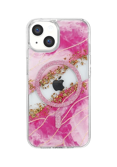 Onegif Apple İphone 15 Lotus Simli Magsafe Kapak - Pembe - Pembe
