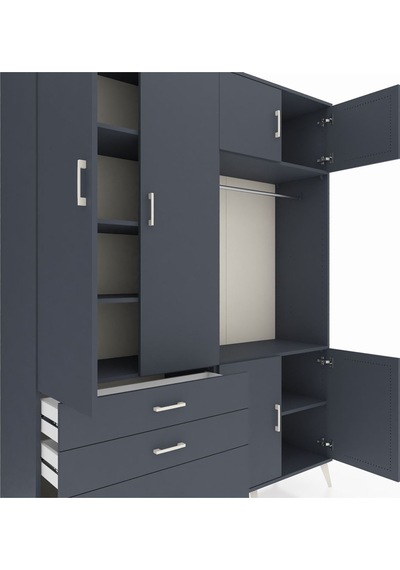Hyperion Gardrop 7 Raflı 3 Çekmeceli Tek Askılı 176x44x221 Antrasit-antrasit Antrasit Hyperion Gardrop 7 Raflı 3 Çekmeceli Tek Askılı 176x44x221 Antrasit-antrasit Antrasit