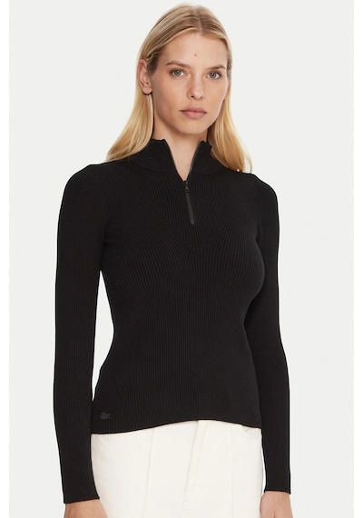 Lacoste Tight Fit High Neck 3d Ribbed Knit Sweater Kadın Dar Kesim Yarım Fermuar Tam Boy Fitilli Kazak Siyah Siyah Lacoste Tight Fit High Neck 3d Ribbed Knit Sweater Kadın Dar Kesim Yarım Fermuar Tam Boy Fitilli Kazak Siyah Siyah