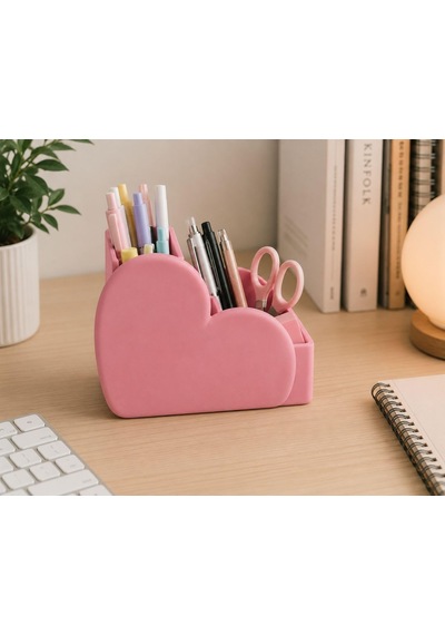 Lexroo Kalp Tasarımlı Masaüstü Organizer Pembe, 12x10x9 Cm