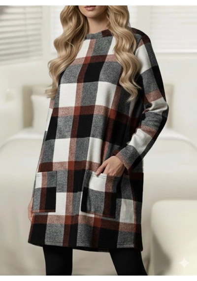 Valensdesign Kadın Uzun Kollu Yarı Balıkçı Yakalı Cep Detaylı Ekoseli Dokuma Tunik Desenli Valensdesign Kadın Uzun Kollu Yarı Balıkçı Yakalı Cep Detaylı Ekoseli Dokuma Tunik Desenli