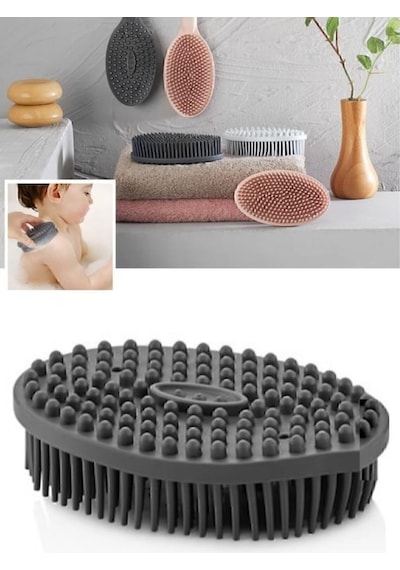 Mainshop Vücut Masaj Fırçası, Çift Taraflı Sırt Kese Banyo Duş Bebek Masaj Yumuşak Fırça Antrasit M-151