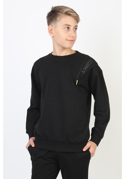 Fermuarlı Respect Baskılı Siyah Erkek Çocuk Sweatshirt-90812 Siyah