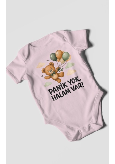 Morivokids Panik Yok, Halam Var Kısa Kollu Bebek Body %100 Pamuk Bebe Pembe